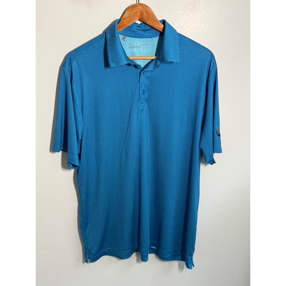 Under Armour Secession Golf Club Polo Shirt Mens Large Blue Geometric Print L